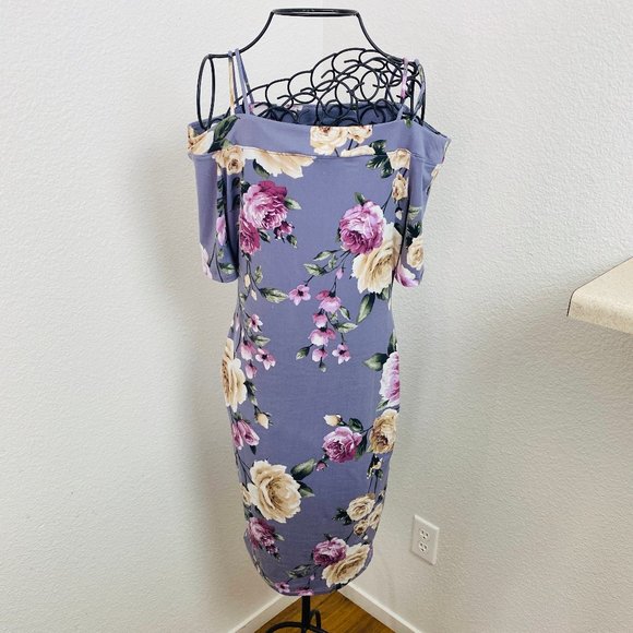 HAUTE MONDE Cold Shoulder Floral Bodycon Dress M - Picture 6 of 13